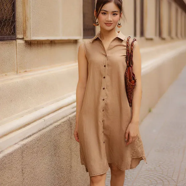 Váy Sơ Mi Nữ F2 Fashion & Freedom Linen Fall Muse D650-CF-S-0822 Màu Nâu Size S