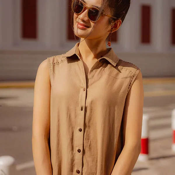 Váy Sơ Mi Nữ F2 Fashion & Freedom Linen Fall Muse D650-CF-S-0822 Màu Nâu Size S