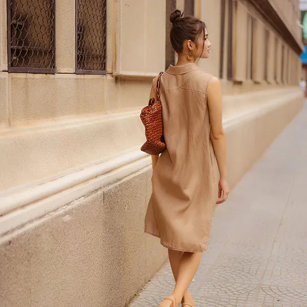 Váy Sơ Mi Nữ F2 Fashion & Freedom Linen Fall Muse D650-CF-S-0822 Màu Nâu Size S