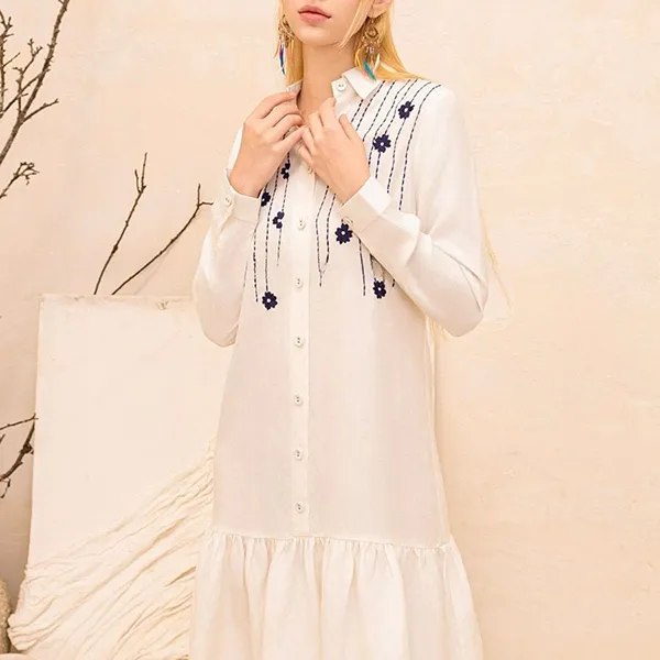 Váy Sơ Mi Nữ F2 Fashion & Freedom White Linen Dress D368-T-S-0919 Màu Trắng Size S