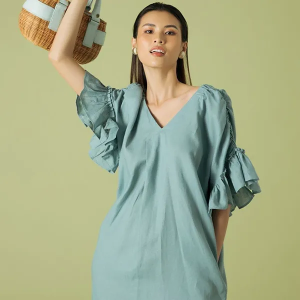 Váy Suông F2 Fashion & Freedom Become Discover Blue Linen Dress D497-X-S-0321 Màu Xanh Blue Size S