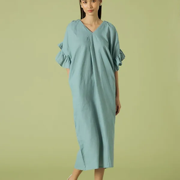 Váy Suông F2 Fashion & Freedom Become Discover Blue Linen Dress D497-X-S-0321 Màu Xanh Blue Size S