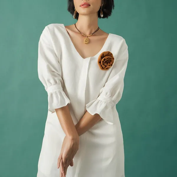 Váy Suông F2 Fashion & Freedom Become Discover White Linen Dress D496-T-S-0321 Màu Trắng Size S
