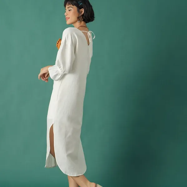 Váy Suông F2 Fashion & Freedom Become Discover White Linen Dress D496-T-S-0321 Màu Trắng Size S