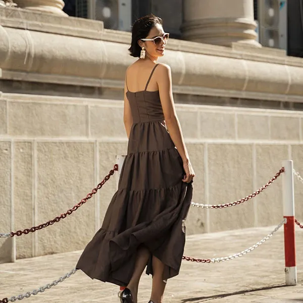 Váy Suông Hai Dây F2 Fashion & Freedom Linen Becoming Unveil D526-N-S-0621 Màu Nâu Size S