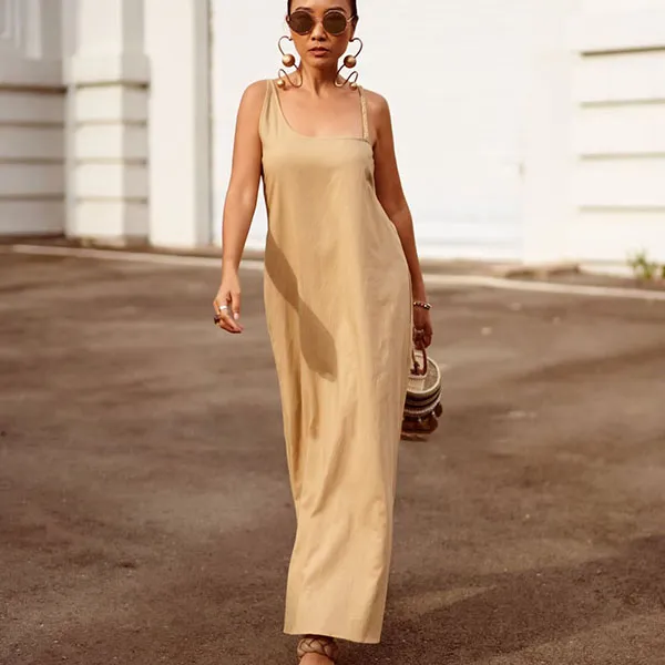 Váy Suông Hai Dây F2 Fashion & Freedom Linen Chocolate Fall In Love DT-D674-B-S-1122 Màu Be Size S