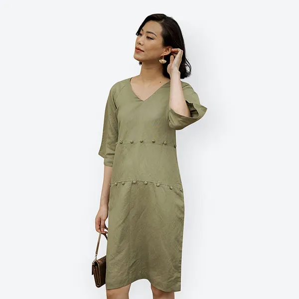 Váy Suông Nữ F2 Fashion & Freedom Linen Harmony D448-XR-S-0720 Màu Xanh Rêu Size S
