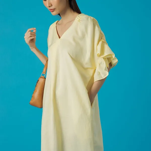 Váy Suông Nữ F2 Fashion & Freedom Yellow Linen Dress Become Discover D497-VN-S-0321 Màu Vàng Size S