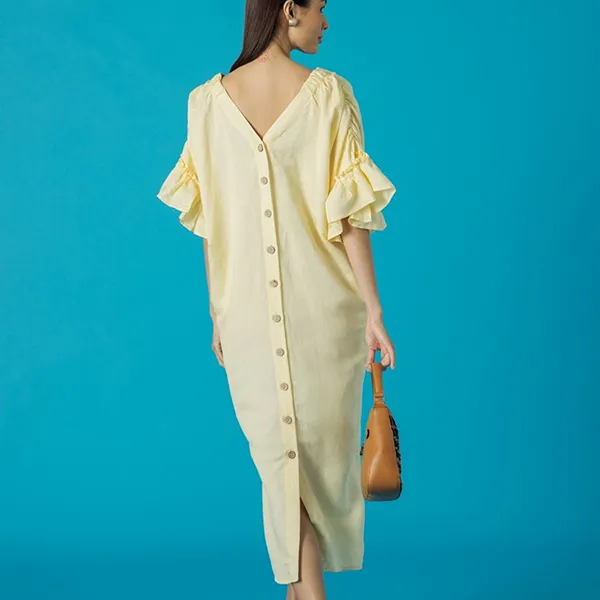 Váy Suông Nữ F2 Fashion & Freedom Yellow Linen Dress Become Discover D497-VN-S-0321 Màu Vàng Size S