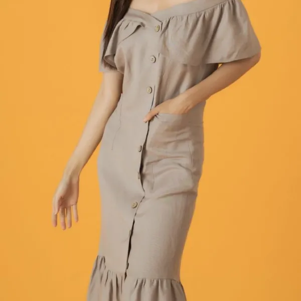 Váy Trễ Vai Nữ F2 Fashion & Freedom Fly Sky D516-RN-M-0421 Màu Be Đậm Size M