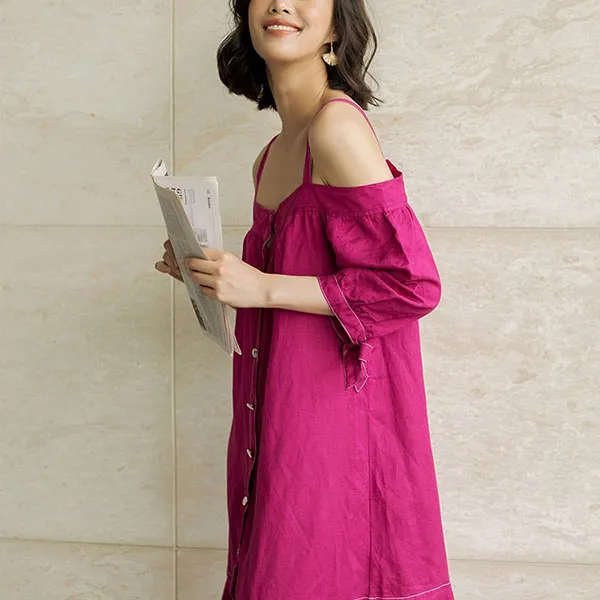 Váy Trễ Vai F2 Fashion & Freedom Linen New Tune D420-T-S-0720 Màu Tím Size S