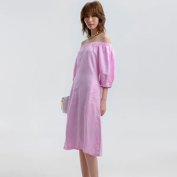 Váy Trễ Vai F2 Fashion & Freedom Pink Linen Summer Dress D574-H-S-1221 Màu Hồng Size S