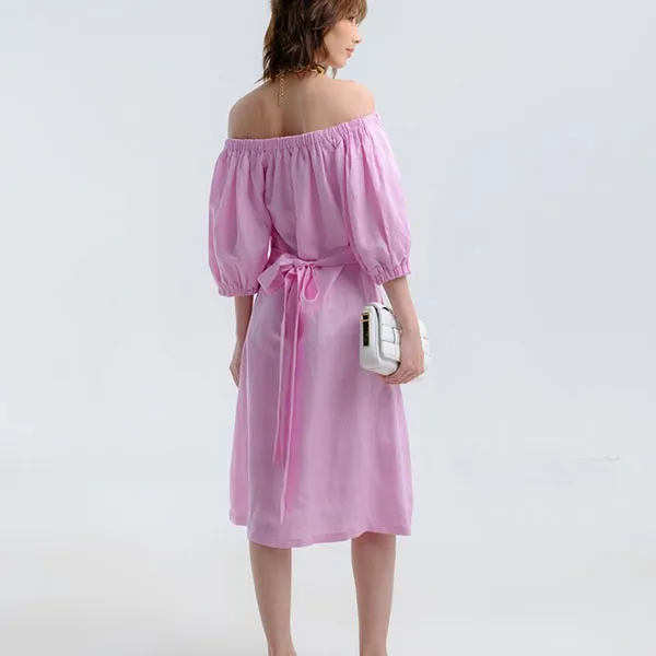 Váy Trễ Vai F2 Fashion & Freedom Pink Linen Summer Dress D574-H-S-1221 Màu Hồng Size S