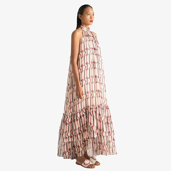Váy Voan Maxi Nữ F2 Fashion & Freedom Bright And Shine D624-KHT-S-0622 Màu Kem Họa Tiết Size S