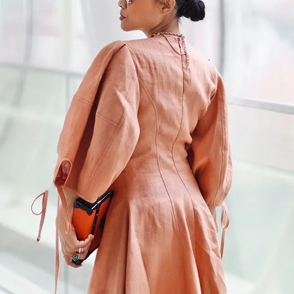 Váy Xòe Nữ F2 Fashion & Freedom Chocolate Brown Linen Dress Fall In Love DT-D679-CD-S-1122 Màu Cam Đất Size S