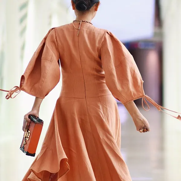 Váy Xòe Nữ F2 Fashion & Freedom Chocolate Brown Linen Dress Fall In Love DT-D679-CD-S-1122 Màu Cam Đất Size S