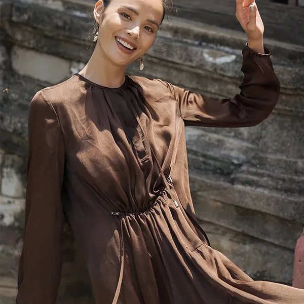 Váy Xòe Nữ F2 Fashion & Freedom Modern Meets Heritage Brown Silk Dress D430-ND-S-0620 Màu Nâu Size S