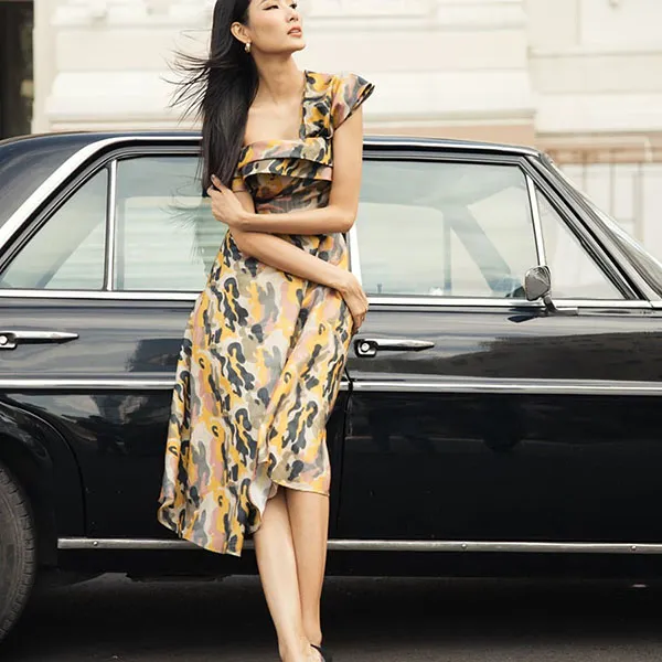 Váy Xòe Nữ F2 Fashion & Freedom Queen Of The Night D481-DV-S-1220 Màu Vàng Họa Tiết Size S