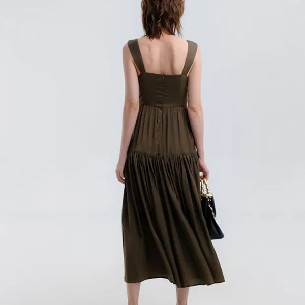 Váy Xòe Nữ F2 Fashion & Freedom Summer Fragrance Moss Green Silk Dress D568-R-S-0322 Màu Xanh Rêu Size S