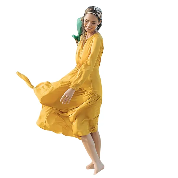 Váy Xòe Nữ F2 Fashion & Freedom Summer Holiday Yellow Silk Dress D430-V-S-0620 Màu Vàng Size S