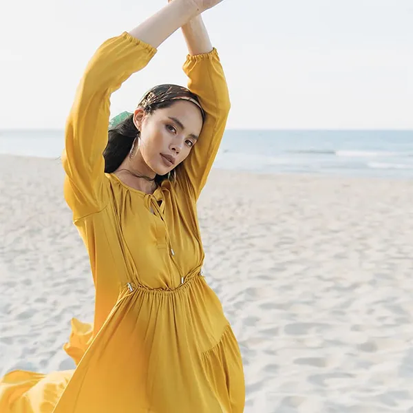 Váy Xòe Nữ F2 Fashion & Freedom Summer Holiday Yellow Silk Dress D430-V-S-0620 Màu Vàng Size S