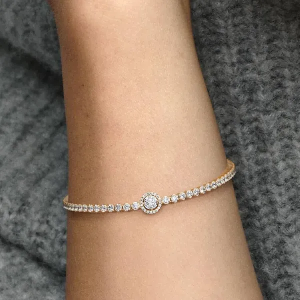 Vòng Đeo Tay Nữ Pandora Sparkling Halo Tennis Bracelet 569416C01 Màu Vàng Gold Size 18