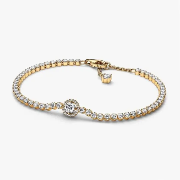 Vòng Đeo Tay Nữ Pandora Sparkling Halo Tennis Bracelet 569416C01 Màu Vàng Gold Size 18