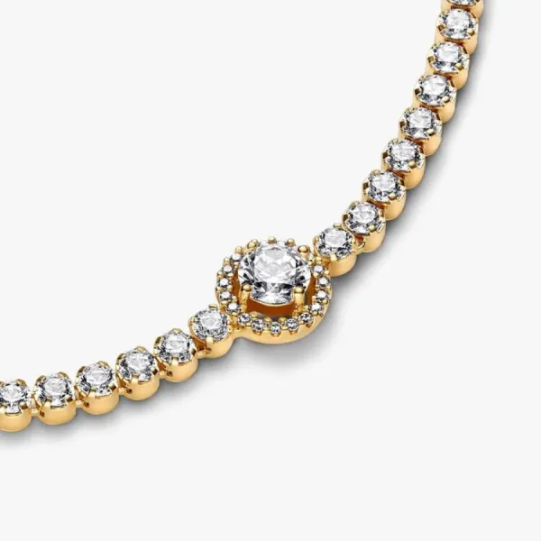 Vòng Đeo Tay Nữ Pandora Sparkling Halo Tennis Bracelet 569416C01 Màu Vàng Gold Size 18