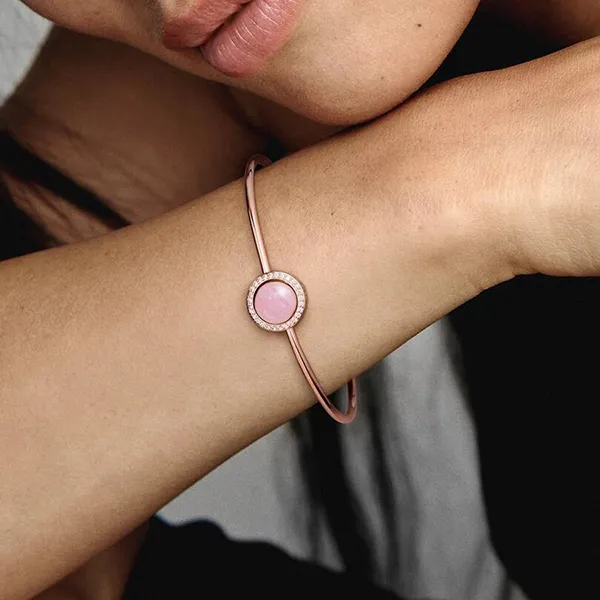 Vòng Đeo Tay Pandora Pink Swirl Bangle 589287C01 Màu Vàng Hồng Size 3