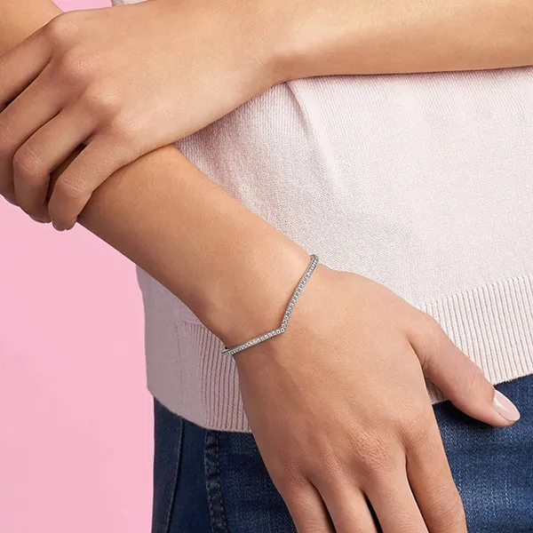 Vòng Đeo Tay Pandora Wishbone Bangle With Clear Zirconia 597837CZ Màu Bạc Size 15.5
