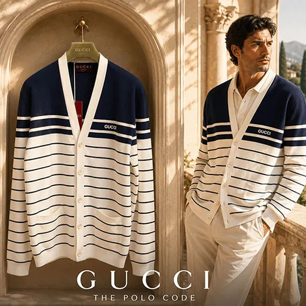 Áo Cardigan Nam Gucci 814877 XKEJ9 9214 Màu Trắng Sọc Xanh Đen Size S