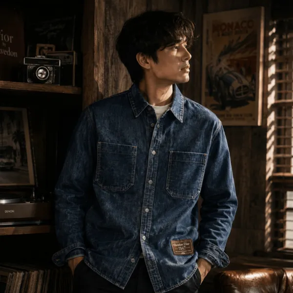 Áo Khoác Jean Nam Dior Denim Jacket 113D585BY513 Màu Xanh Denim Size 38