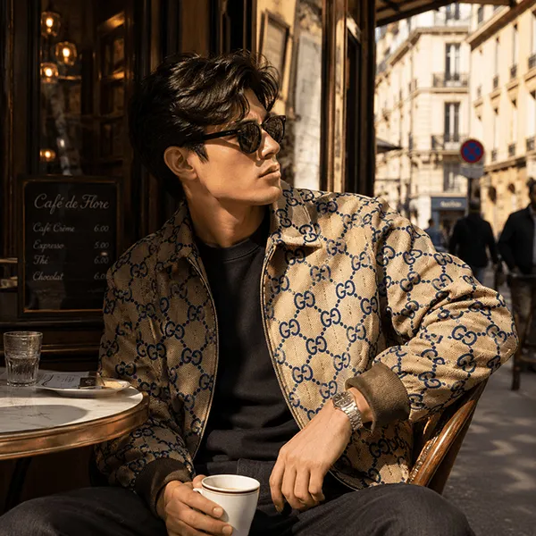 Áo Khoác Nam Gucci Mono Pattern Jacket With Blue Lettering 774128 Z8BEB 2461 Màu Be Xanh Size 48