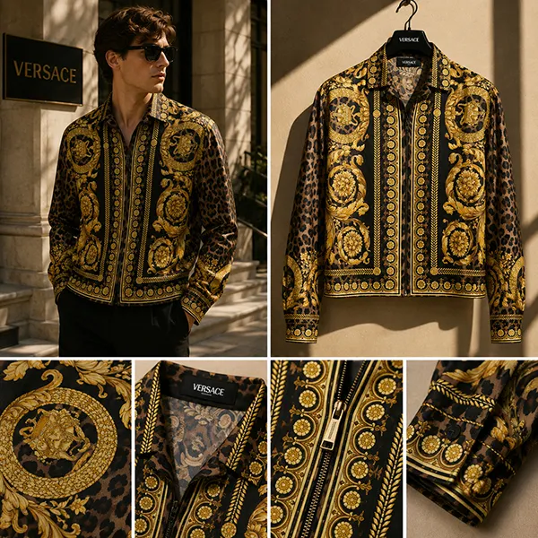 Áo Khoác Nam Versace Jacket With Gold Pattern 1016717 1A12366 5N440C Màu Vàng Đen Size 48