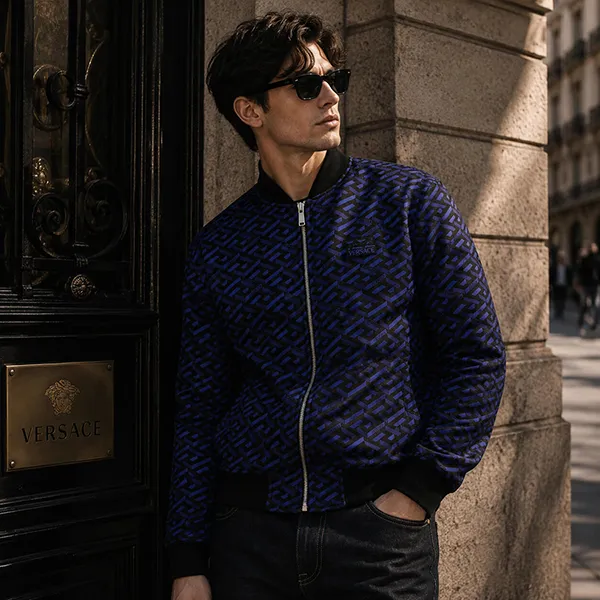 Áo Khoác Versace Black Navy Plaid Jacket 1019099 1A15950 1U930N Màu Xanh Navy Size 48