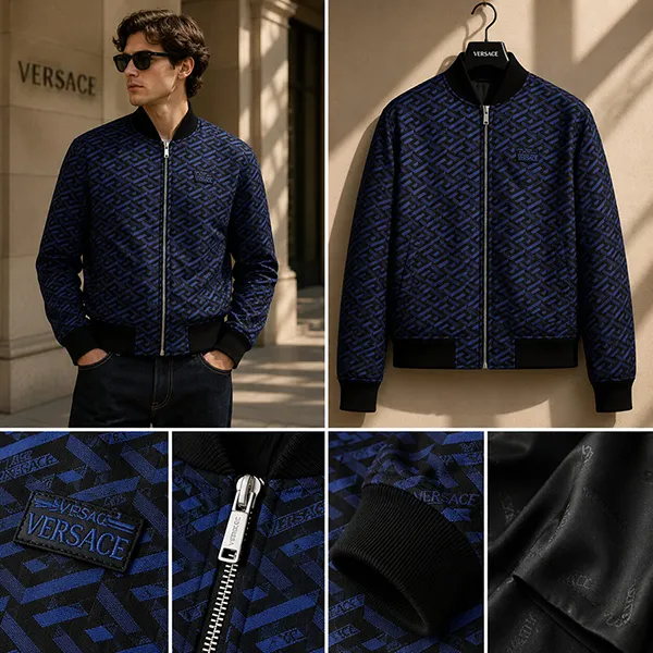 Áo Khoác Versace Black Navy Plaid Jacket 1019099 1A15950 1U930N Màu Xanh Navy Size 48