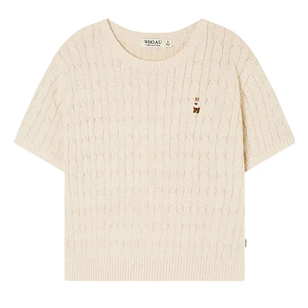 Áo Len Cộc Tay Nữ WHOAU Steve Melange Short Sleeve Sweater WHKAG2412F-33 OATMEALMELANGE-00 Màu Kem