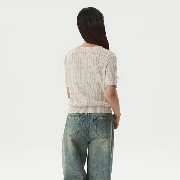 Áo Len Cộc Tay Nữ WHOAU Steve Melange Short Sleeve Sweater WHKAG2412F-33 OATMEALMELANGE-00 Màu Kem