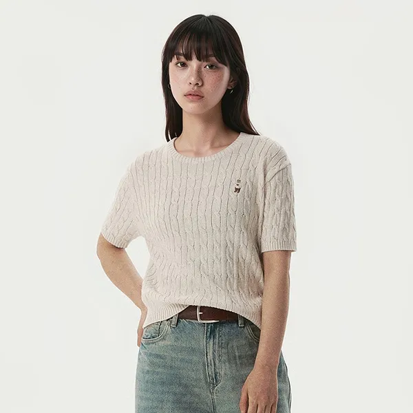 Áo Len Cộc Tay Nữ WHOAU Steve Melange Short Sleeve Sweater WHKAG2412F-33 OATMEALMELANGE-00 Màu Kem