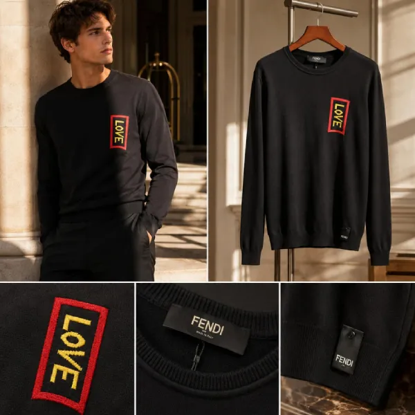 Áo Len Nam Fendi Love 172405UMA Màu Đen Size 46