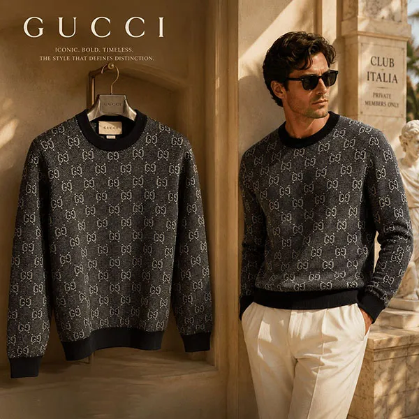 Áo Len Nam Gucci GG Grey/ Black 761549 XKDK5 1230 Màu Xám Đen Size XS