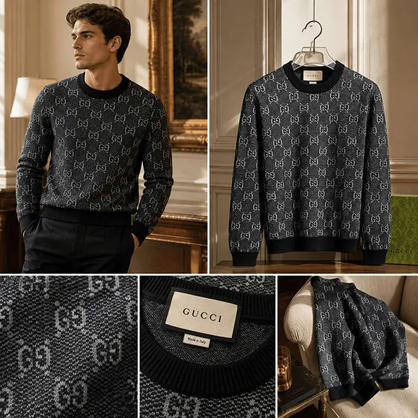 Áo Len Nam Gucci GG Grey/ Black 761549 XKDK5 1230 Màu Xám Đen Size XS
