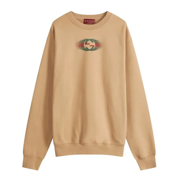 Áo Nỉ Sweater Nam Gucci Logo Crew Neck Sweatshirt 784413 XJGP7 2293 Màu Nâu Size S