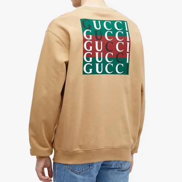 Áo Nỉ Sweater Nam Gucci Logo Crew Neck Sweatshirt 784413 XJGP7 2293 Màu Nâu Size S