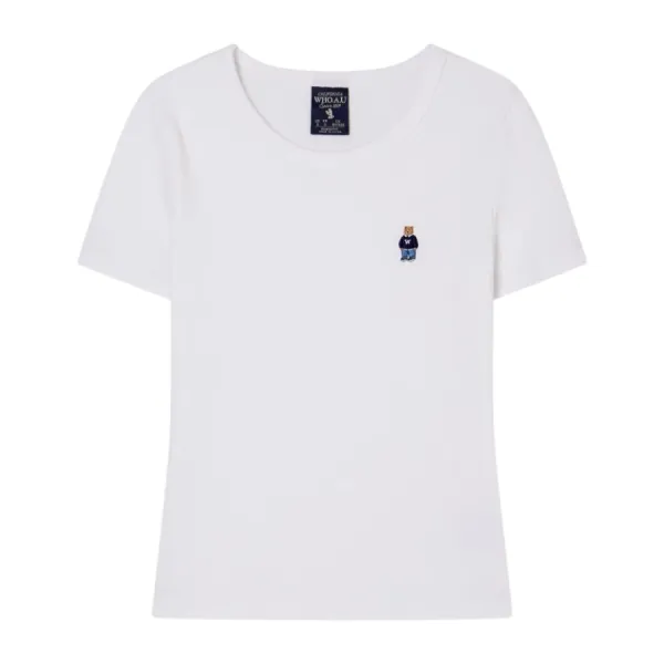Áo Phông Nữ WHOAU Steve Ribbed Short Sleeve WHRAG2451F Tshirt Màu Ivory