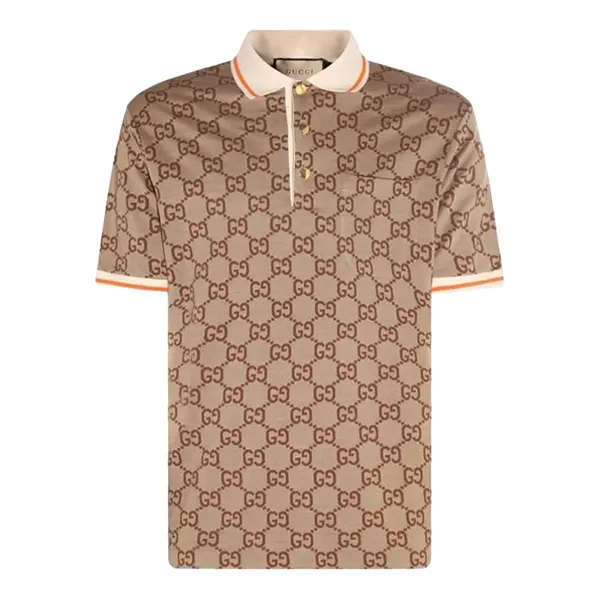 Áo Polo Nam Gucci Beige With GG Logo Printed 742384 XJFGU 2270 Màu Nâu Be Size S