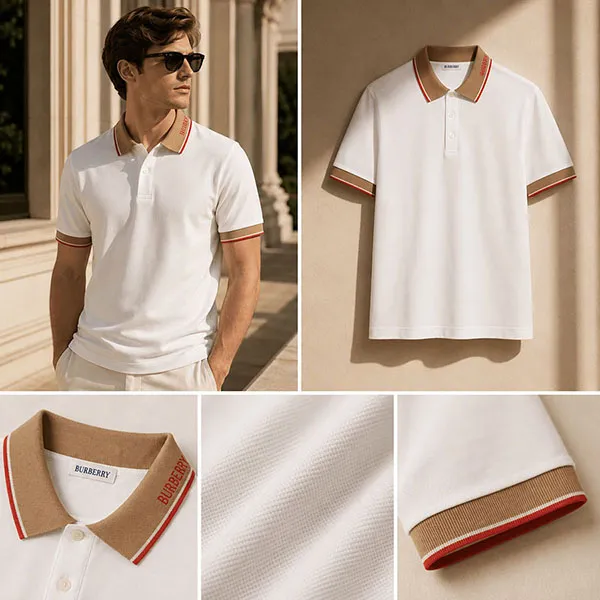Áo Polo Nam Burberry Check 8125522 Màu Trắng Size S