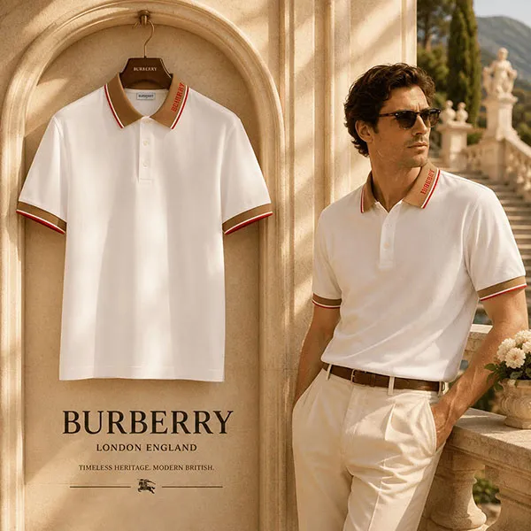 Áo Polo Nam Burberry Check 8125522 Màu Trắng Size S