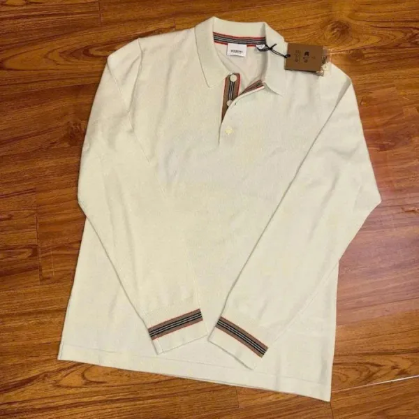 Áo Polo Nam Burberry Icon Stripe Polo-Neck Knit Màu Xanh Bơ Size S