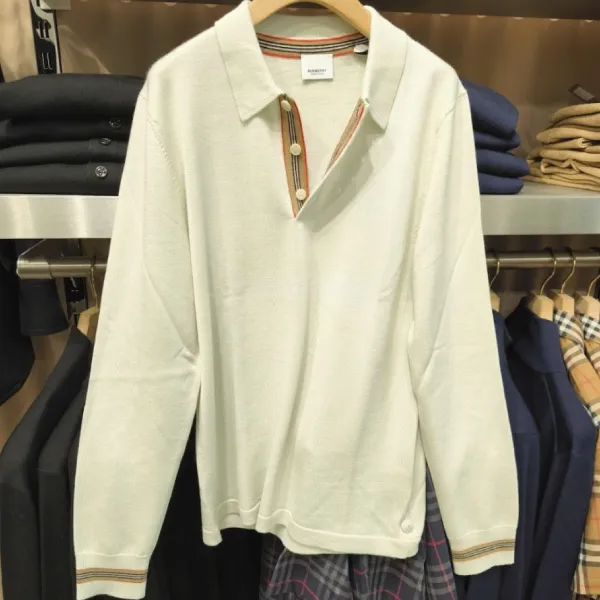 Áo Polo Nam Burberry Icon Stripe Polo-Neck Knit Màu Xanh Bơ Size S